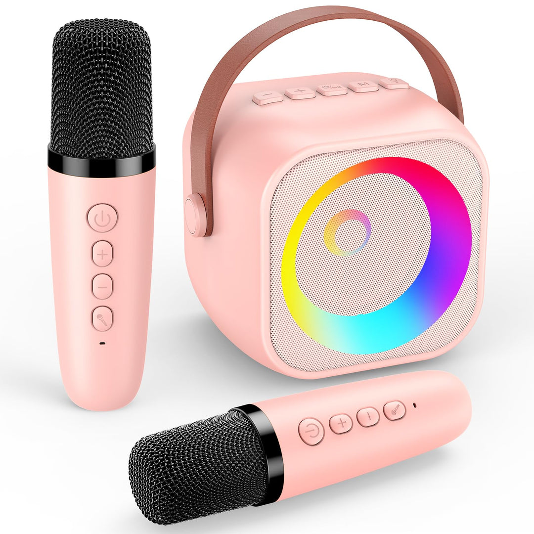 Karaoke Maschine Kinder mit 2 Mikrofonen, Mikrofon Kinder Geschenk Mädchen 3-10 Jahre, Drahtloses Mi