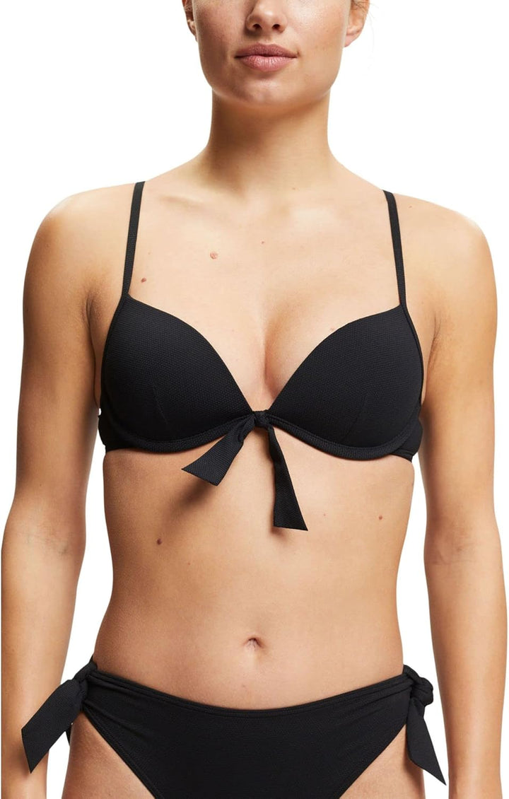 ESPRIT Strukturiertes Bikinioberteil mit Knotendetail A Schwarz, A Schwarz