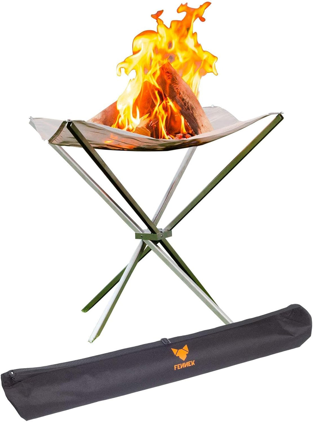 FENNEK HIGHFIRE | Hochwertiges, transportables XL Feuernetz aus Edelstahl | 60 x 60 x 63 cm | Mit Ta