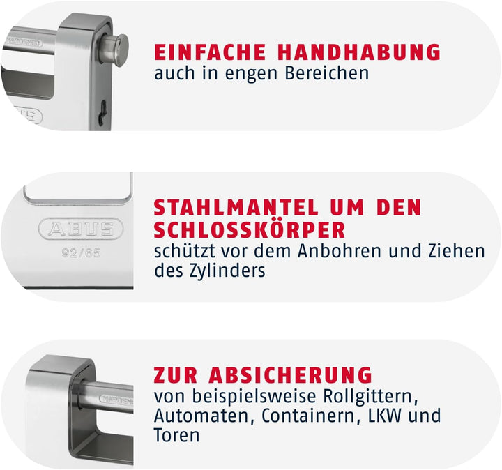 ABUS Monobloc Vorhängeschloss 92/65 - Messing-Schloss mit Stahlmantel - für Automaten, Rollgitter u.