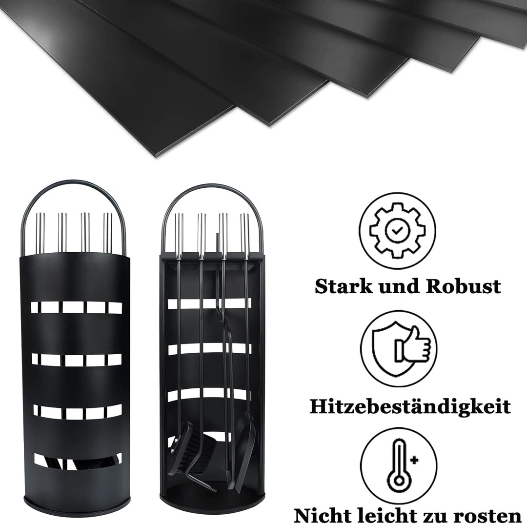 Yznahre Edelstahl Kaminbesteck Set 5 TLG, Modern Kamingarnitur Kaminwerkzeug mit Ständer, Besen, Zan