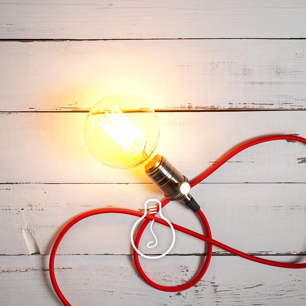 Amarcords - Textilkabel für Lampen ROT, rund, Seide, 5 Meter, mit Erdung 3x0,75 - Stoffkabel mit far