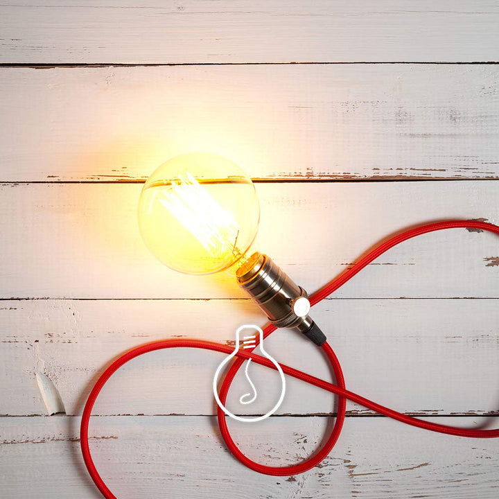 Amarcords - Textilkabel für Lampen ROT, rund, Seide, 5 Meter, mit Erdung 3x0,75 - Stoffkabel mit far