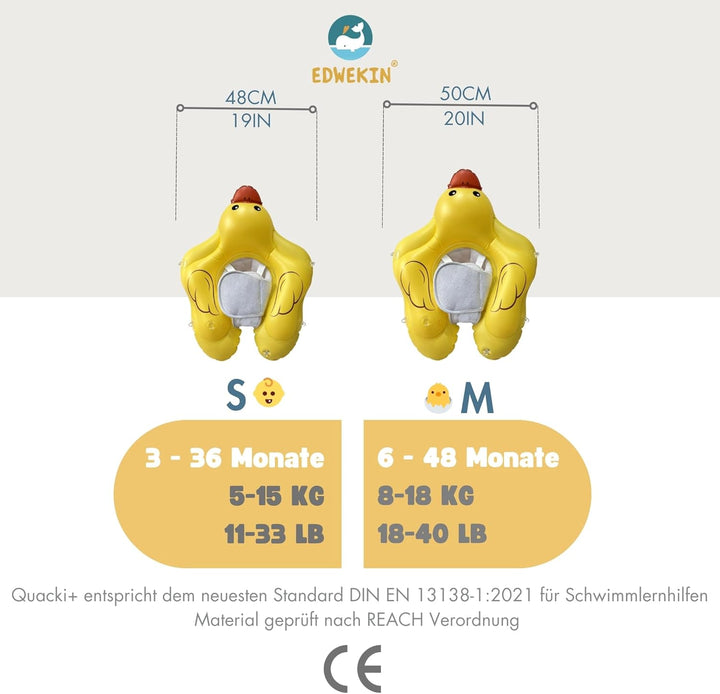 EDWEKIN® Premium Baby Schwimmring mit Sonnendach | Süsser Enten-Schwimmreifen mit UV-Schutz 50+| Sch