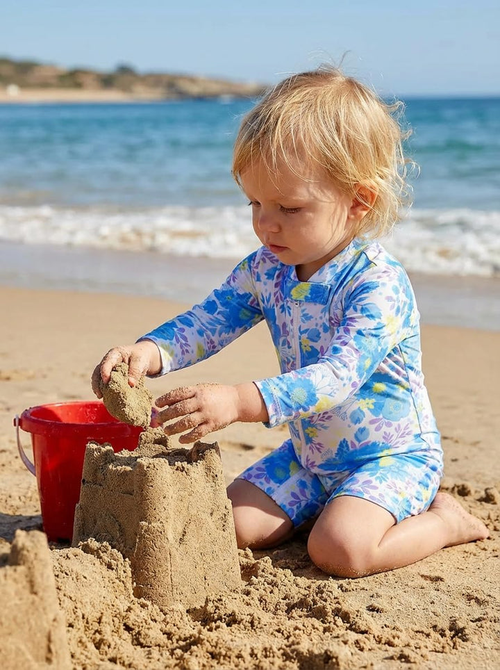 BONVERANO Baby Mädchen Recycelter Badeanzug mit einem durchgehendem Reissverschluss UV-Schutz 50+ 3-