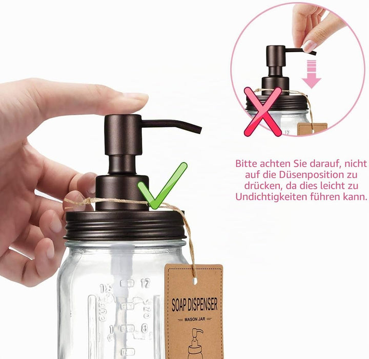Mason Jar Seifenspender – Bronze rostfreier 304 Edelstahl Deckel & Pumpe Ideal für Handseife, Lotion