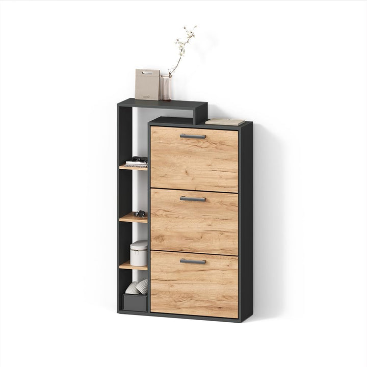 Livinity Schuhkipper Ortello, Goldkraft Eiche/Anthrazit, 80 x 128.3 cm mit 3 Fächern Goldkraft Oak/A