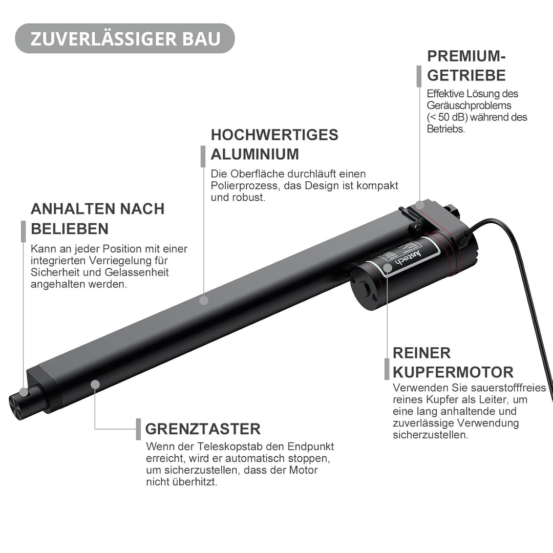 Justech Linear Actuator 300mm Linearantrieb 1000N IP65 Wasserdicht 14mm/s Motor Lineartechnik Aktuat