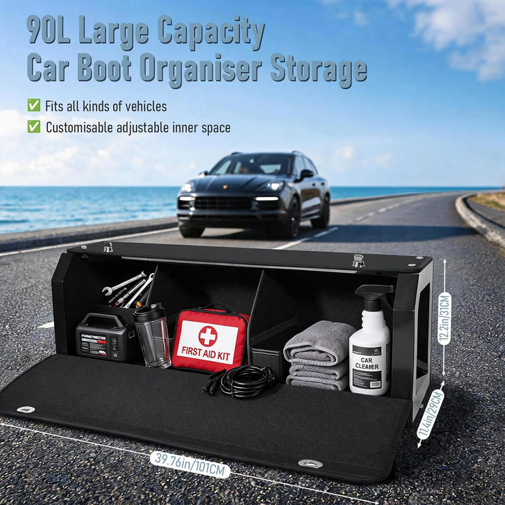 Grosser XXL Auto Kofferraum Organizer mit Deckel – Premium NAPPA Leder, Vordertür &amp; Tragbarer Push-P