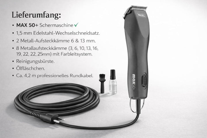 Rotschopf24 Edition: Moser Profi Tierschermaschine MAX 50 + 8 extra Metallaufsteckkämme + Tasche. St