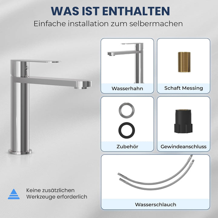 Tarnby Wasserhahn Bad – Waschtischarmatur 17,3 cm, Waschbeckenarmatur Chrome, Anti-Fingerprint & Ein