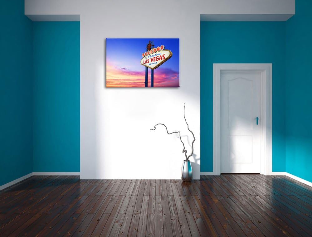 Las Vegas Schild in der Dämmerung Format: 100x70 auf Leinwand, XXL riesige Bilder fertig gerahmt mit