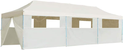 Festnight Faltzelt 3 x 9 m Creme mit 8 Seitenw?nden, Faltpavillon Pavillon faltbar Pop-Up, UV- und W