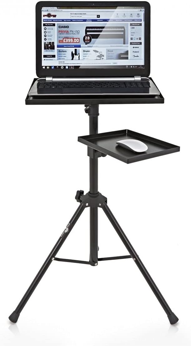 Verstellbarer dreibeiniger Laptop-Bodenständer mit Mausablage von Gear4music