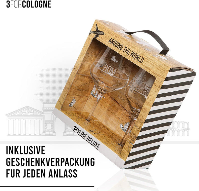 2er Set Weinglas Rom in schöner Geschenkbox | Hochwertiger Siebdruck im eleganten Ätzweiss, detailli