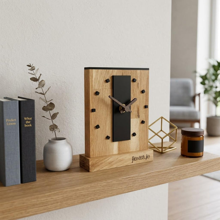FLEXISTYLE Modern standuhr klein aus Holz Eiche Wohnzimmer Badezimmer (Style 11), Style 11