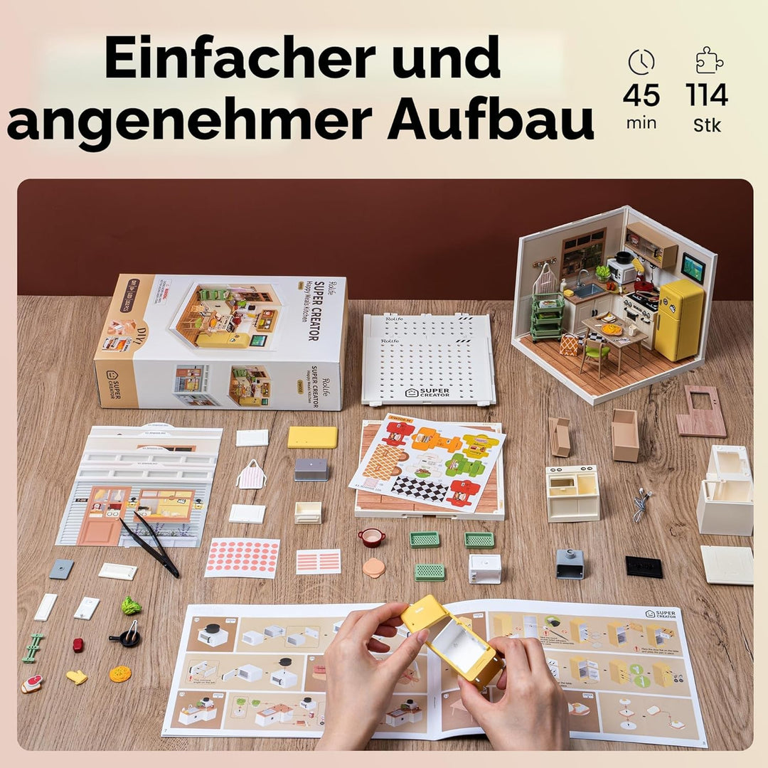 Rolife Miniaturhaus Bausatz-Erweiterungsfähiges Haus-Super Creator DW008 Happy Meals Küche, Happy Me