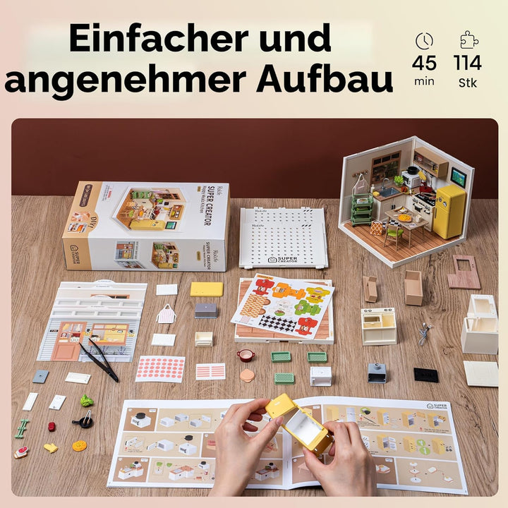 Rolife Miniaturhaus Bausatz-Erweiterungsfähiges Haus-Super Creator DW008 Happy Meals Küche, Happy Me