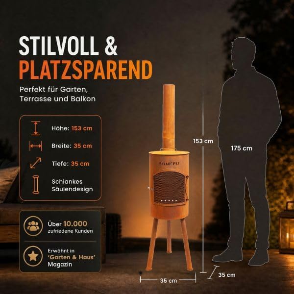 BonFeu Bongiano SP Rost - Terrassenofen - Feuerstelle mit Funkenschutz für entspannte Abende - Feuer
