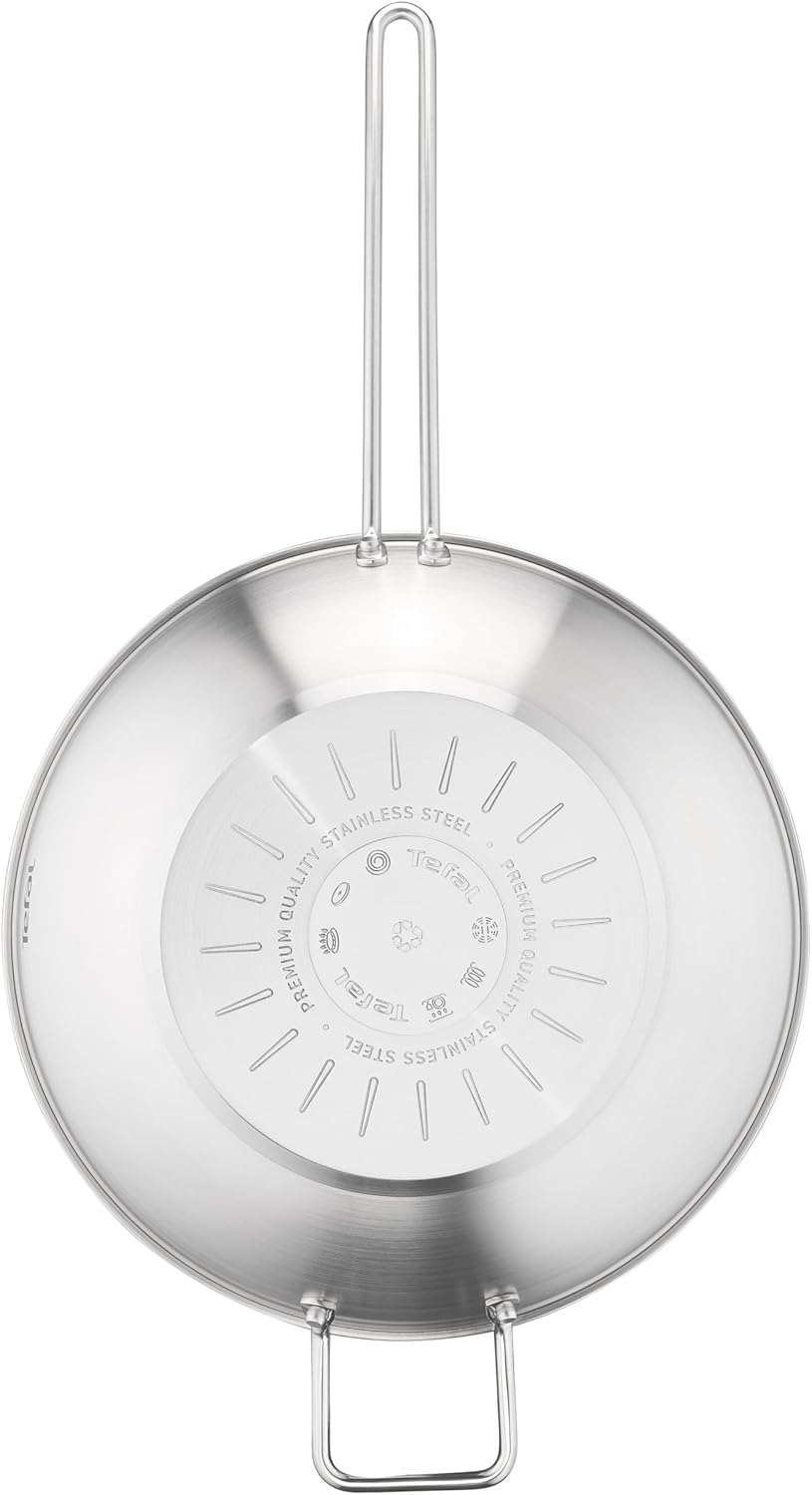 Tefal Nordica Edelstahl-Wokpfanne 28 cm, Antihaftversiegelung, integrierter Thermo-Signal Temperatur