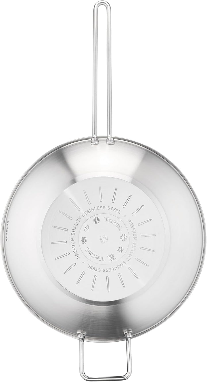 Tefal Nordica Edelstahl-Wokpfanne 28 cm, Antihaftversiegelung, integrierter Thermo-Signal Temperatur