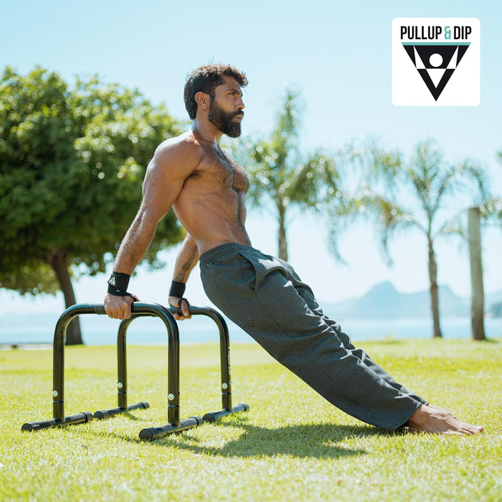 PULLUP & DIP Fitness Parallettes, Medium Minibarren aus Stahl, Handstand Barren mit extra breitem Gr