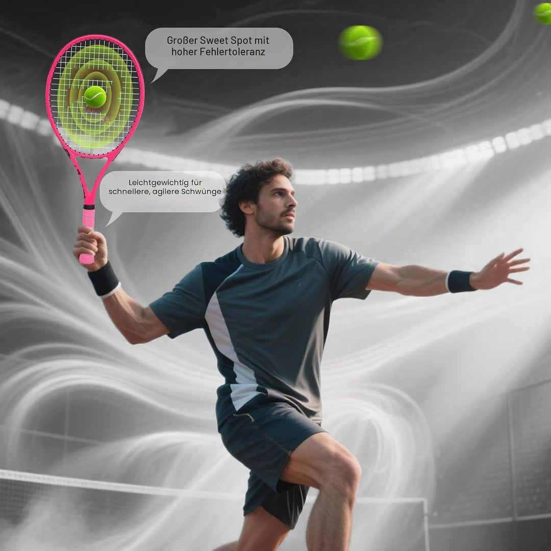 BatZoom Tennisschläger für Anfänger und Erwachsene, Leichter Graphitschläger mit komfortablem Griff,