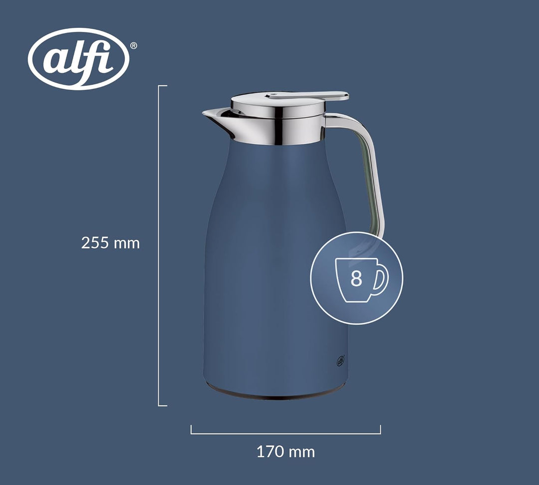 alfi SKYLINE 1,0l, deep water, Edelstahl-Isolierkanne mit hygienischem Hartglaseinsatz, Drehverschlu
