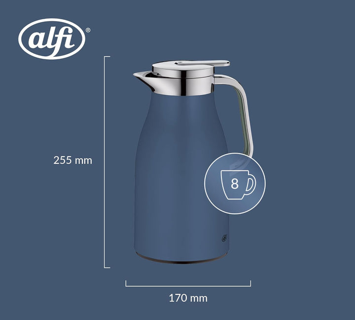 alfi SKYLINE 1,0l, deep water, Edelstahl-Isolierkanne mit hygienischem Hartglaseinsatz, Drehverschlu