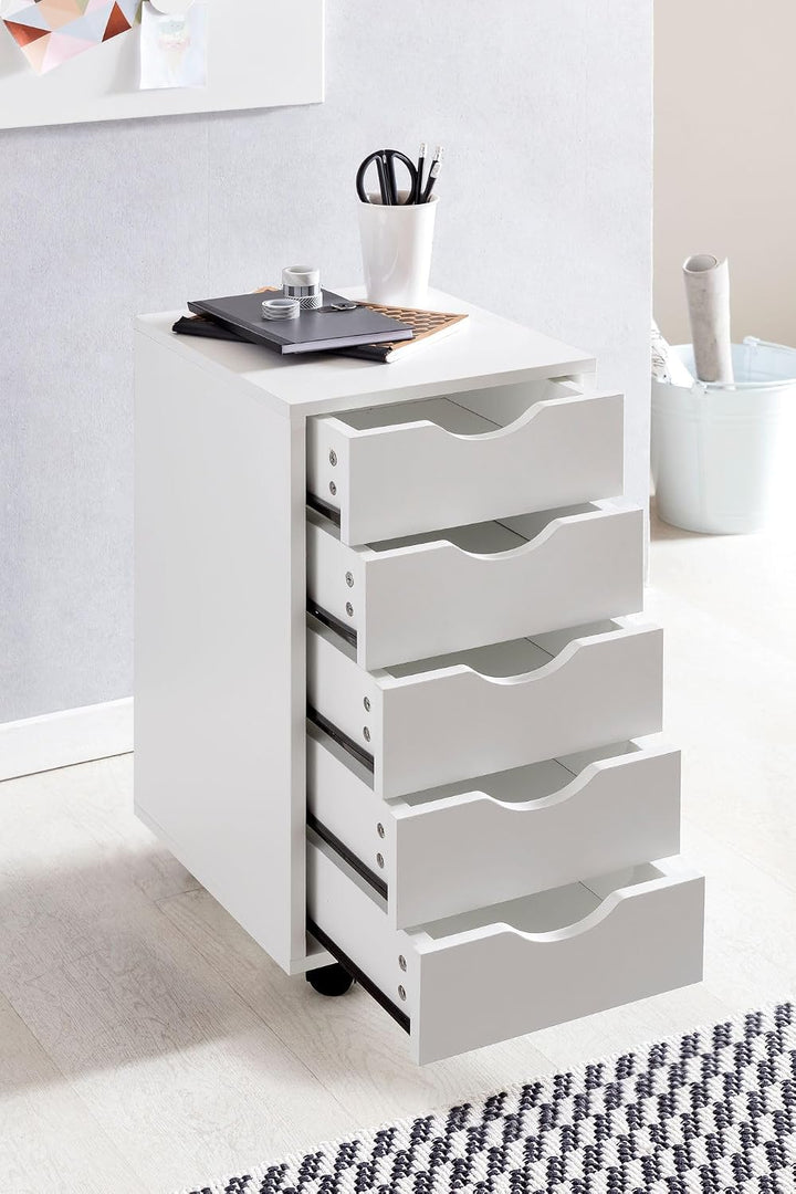 FineBuy Rollcontainer Weiss mit 5 Schubladen, Bürocontainer | Schubladencontainer mit Rollen aus bes