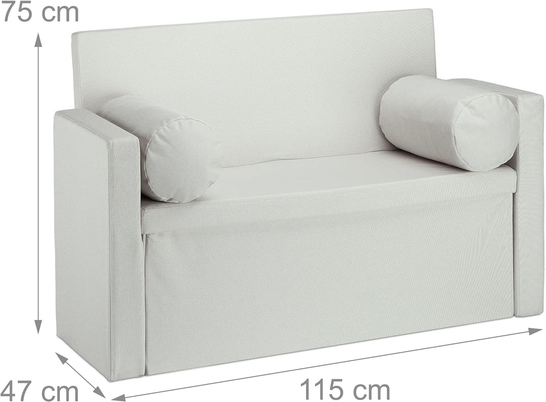 Relaxdays, 2 Kissenrollen, faltbar, Aufbewahrung, gepolstert, Flur, Sitztruhe 75 x 115 x 47 cm, Crem