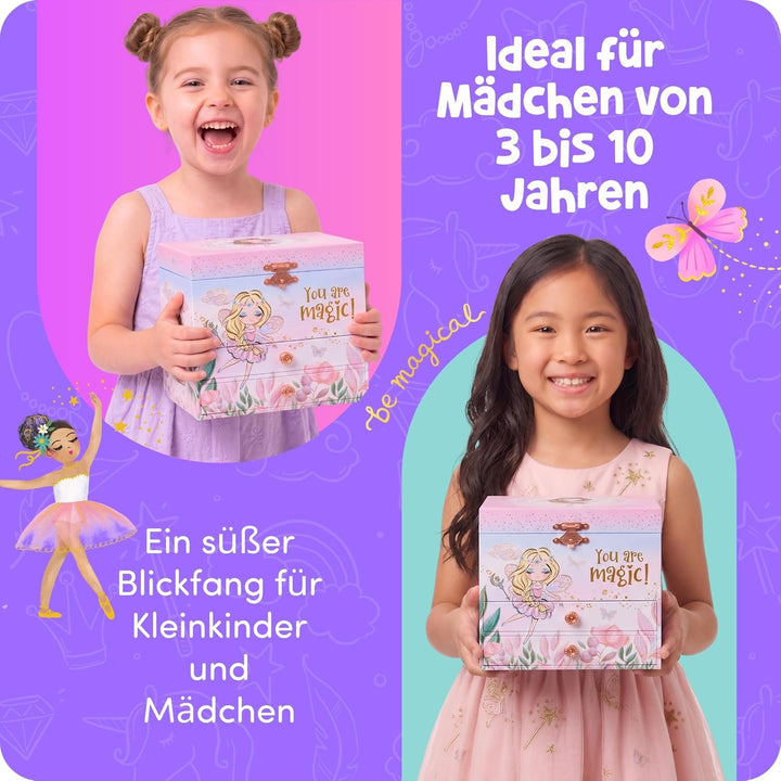 Giggle & Honey Musikalische Fee Schmuckkästchen für Mädchen - Kinder Musik-Box mit Fee und Spiegel,