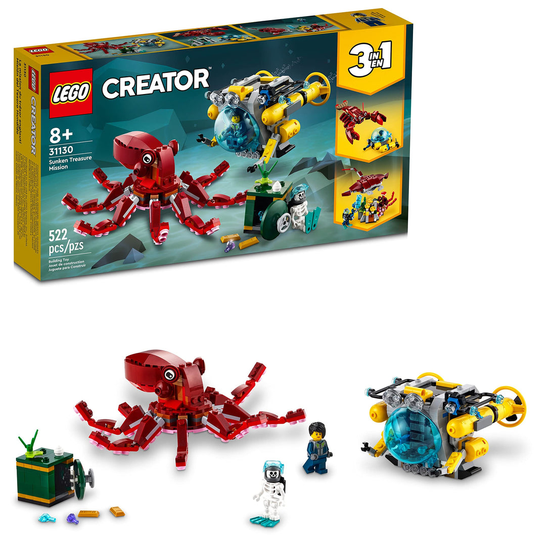 LEGO Creator 3-in-1 Sunken Treasure Mission 31130 Building Toy Set für Kinder, Jungen und Mädchen im