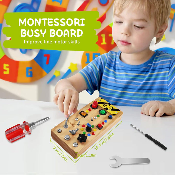TenFans Busy Board Montessori Spielzeug mit LED-Lichtschalter und Schraubendreher-Tools - Sensorisch
