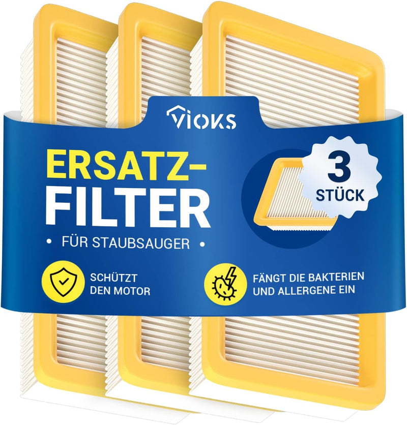 VIOKS 3x Kärcher Staubsauger Filter 198x98 Ersatz für Kärcher 6.414-631.0 - Kärcher Flachfaltenfilte