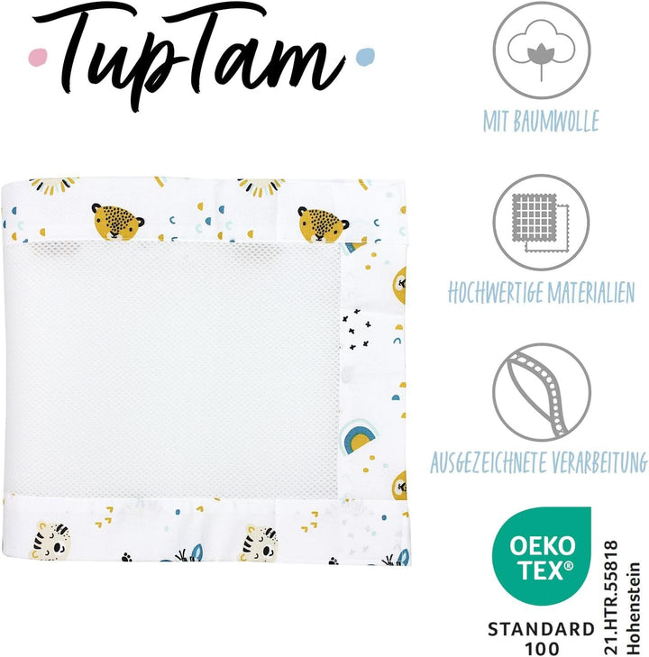 TupTam Bettumrandung Babybett 3D Mesh Nestchen – Gitterstäbe Schutz Netz 2er, Farbe: Tierköpfe Safar
