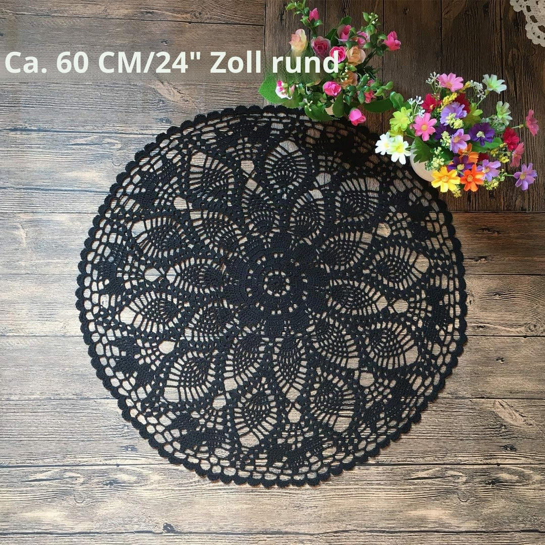MINDPLUS Baumwolle Hand Häkeln Deckchen Spitze Gehäkelt Tischdecke Deckchen Tischset 60 cm Rund Schw