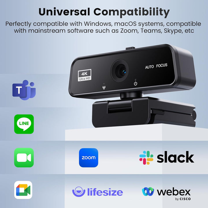 4K Webcam mit Autofokus – Ultra HD Streaming Kamera mit Integriertem Mikrofon & Automatischer Lichtk