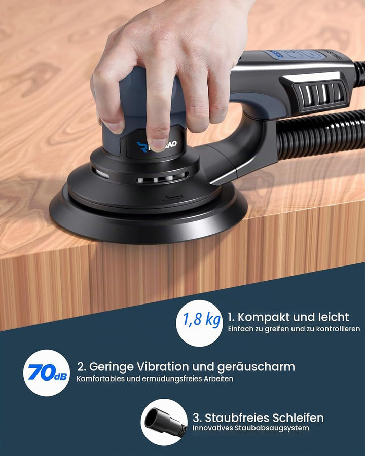 350W Bürstenloser Exzenterschleifer mit 150mm Schleifteller, 5mm Exzentrizität Exzenter Schleifer, 6