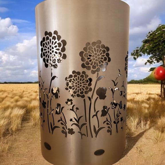 TiKo-Design Feuertonne - Lagerfeuertonne - Feuerkorb mit Flower Power Motiv – Verleihen Sie Ihrem Ga