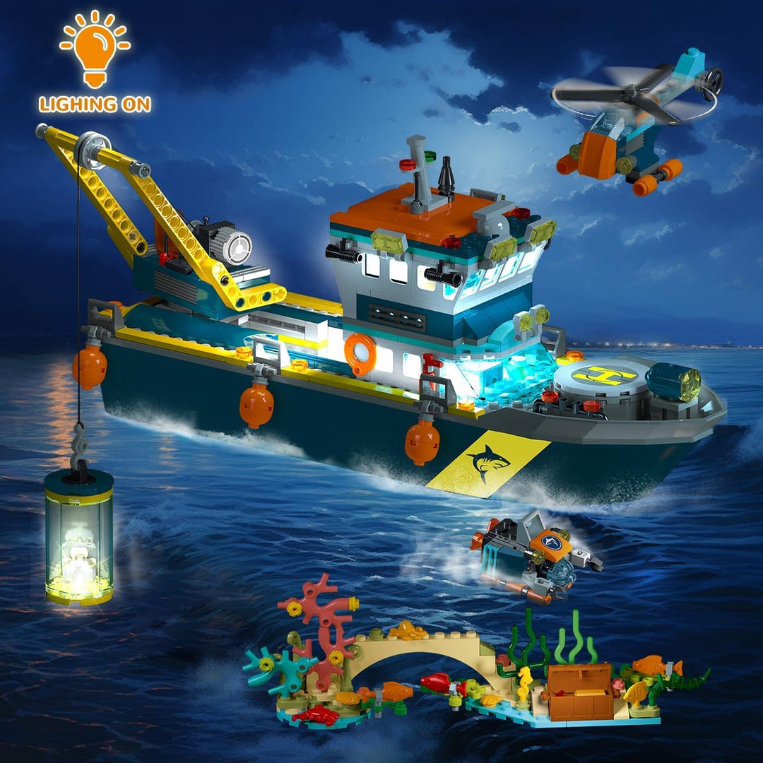 HOGOKIDS City Schwimmfähiges Boot Baukasten mit LED Licht - Spass Arctic Explorer Schiffs Baustein O