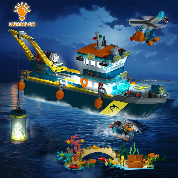 HOGOKIDS City Schwimmfähiges Boot Baukasten mit LED Licht - Spass Arctic Explorer Schiffs Baustein O