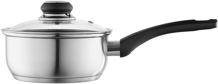 Kasserolle 16 cm Emilio 1.2L Stielkasserolle mit Deckel, klein Kasserolle, geeignet für Induktions,