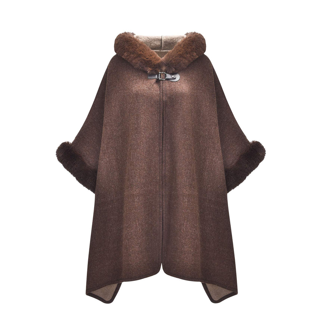 ZLYC Damen Winter Umhang Strickjacke Warm Kunstpelz Mäntel Poncho Cape mit Kapuze Einheitsgrösse Bra
