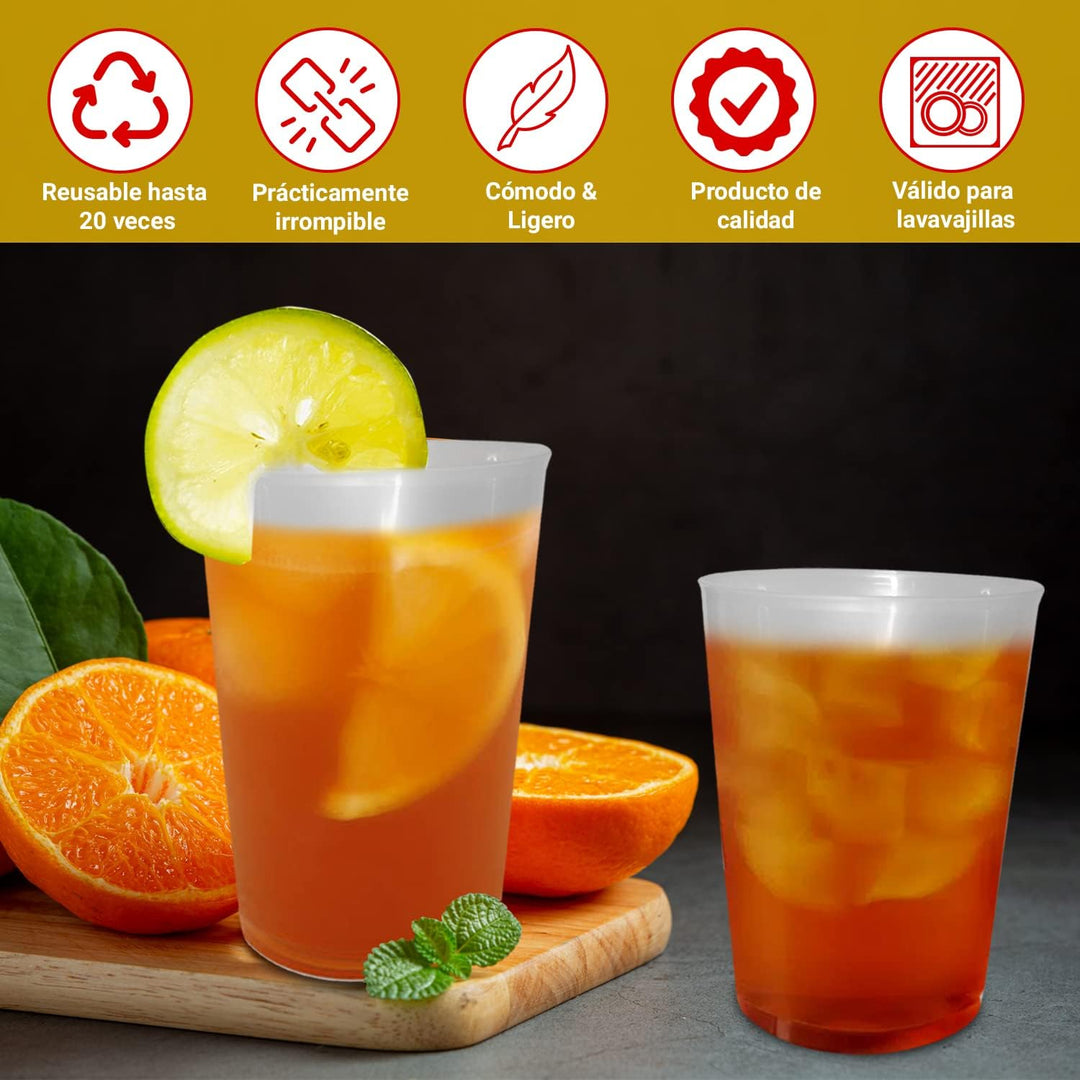 100 x 500 ml Wiederverwendbare und Einwegbecher - Hartplastik, unzerbrechlich, für Partys, Büro oder