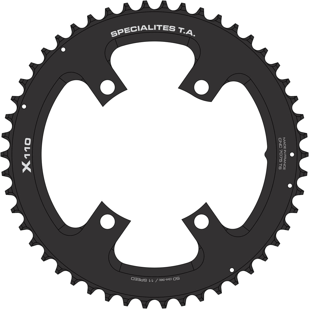 Spécialités TA X110 4 Arm 110pcd 11 x Kettenblatt Outer 54T Schwarz, Outer 54T Schwarz
