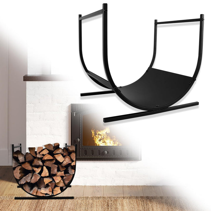 JOIEYOU Kaminholzregal Metall Brennholzregal Holzstapelhilfe U-förmiges Halbrund Kaminholzständer Au