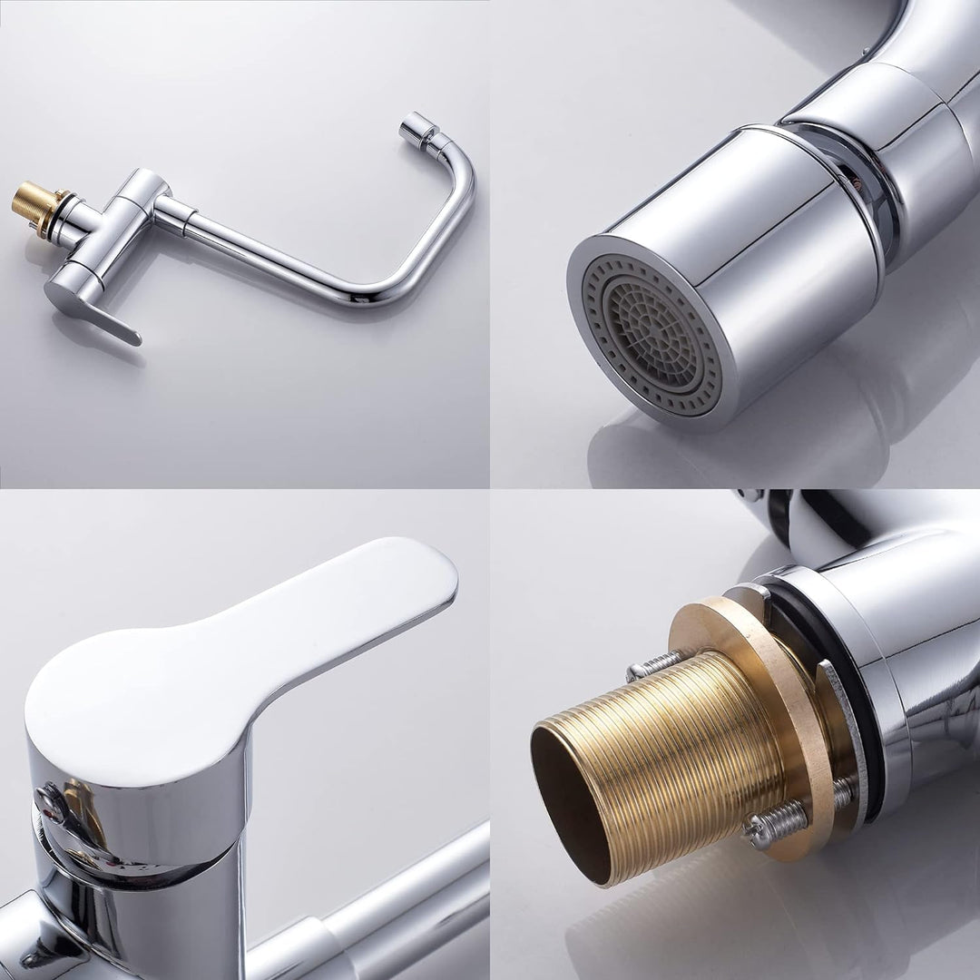 Frontfenster Küchenarmatur 360° drehbar Küche Faltbare Mischbatterie 2 Sprühmodi, Faltbarer Einhebel