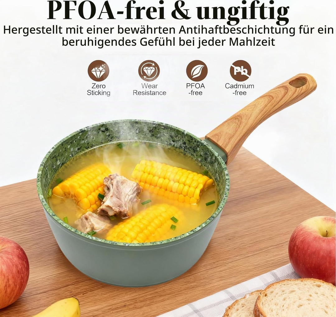 Green Antihaft-Set: 6"-Topf (Saucepan), 8,5"-Pfanne (Frying Pan) &amp; 7"-Schmortopf (Stockpot) - Kombin