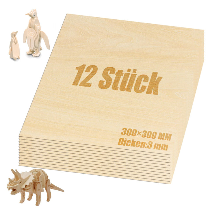 LOLYSIC 12 Stück Sperrholzplatte 3mm, 300x300mm Sperrholz, Bastelholz Platten-Holzabschnitte zum Bas